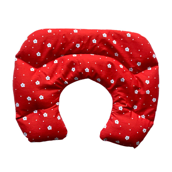 Wärmekissen Nackenhörnchen XL  |  Blumen und Punkte  |  Orangerot