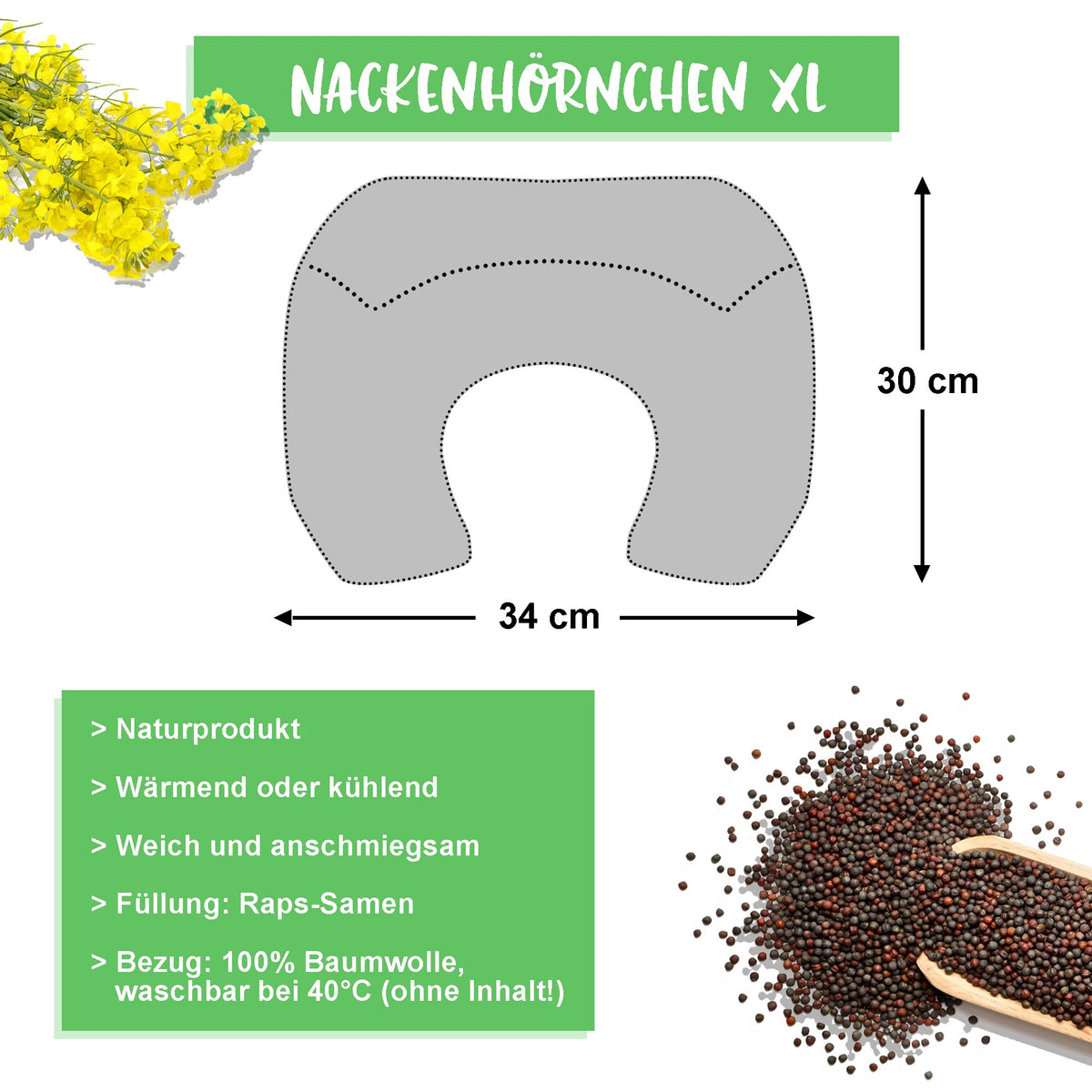 Wärmekissen Nackenhörnchen XL  |  Pusteblume  |  Taupe